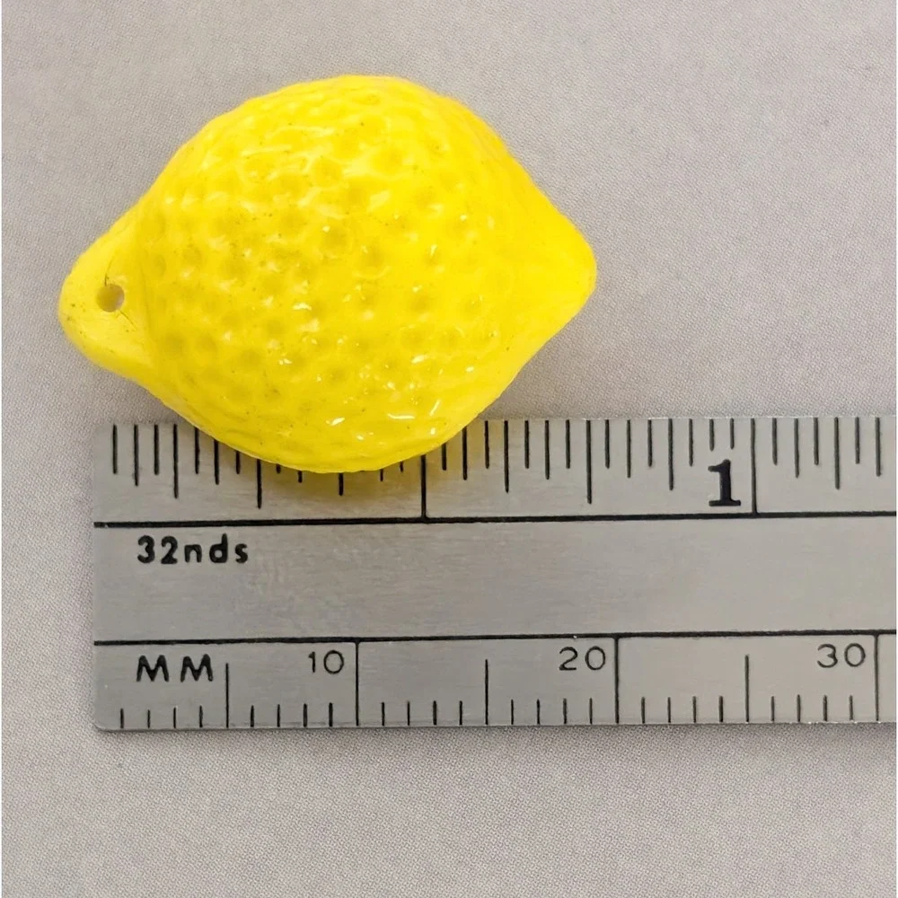 7 Vintage Yellow Lemon Glass Beads Fruit Shape Jewelry Craft Supplies 20mm